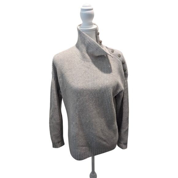 Garnet Hill Sweater Women's Recycled Cashmere Button Turtleneck‎ Gray Size Small - Picture 1 of 7